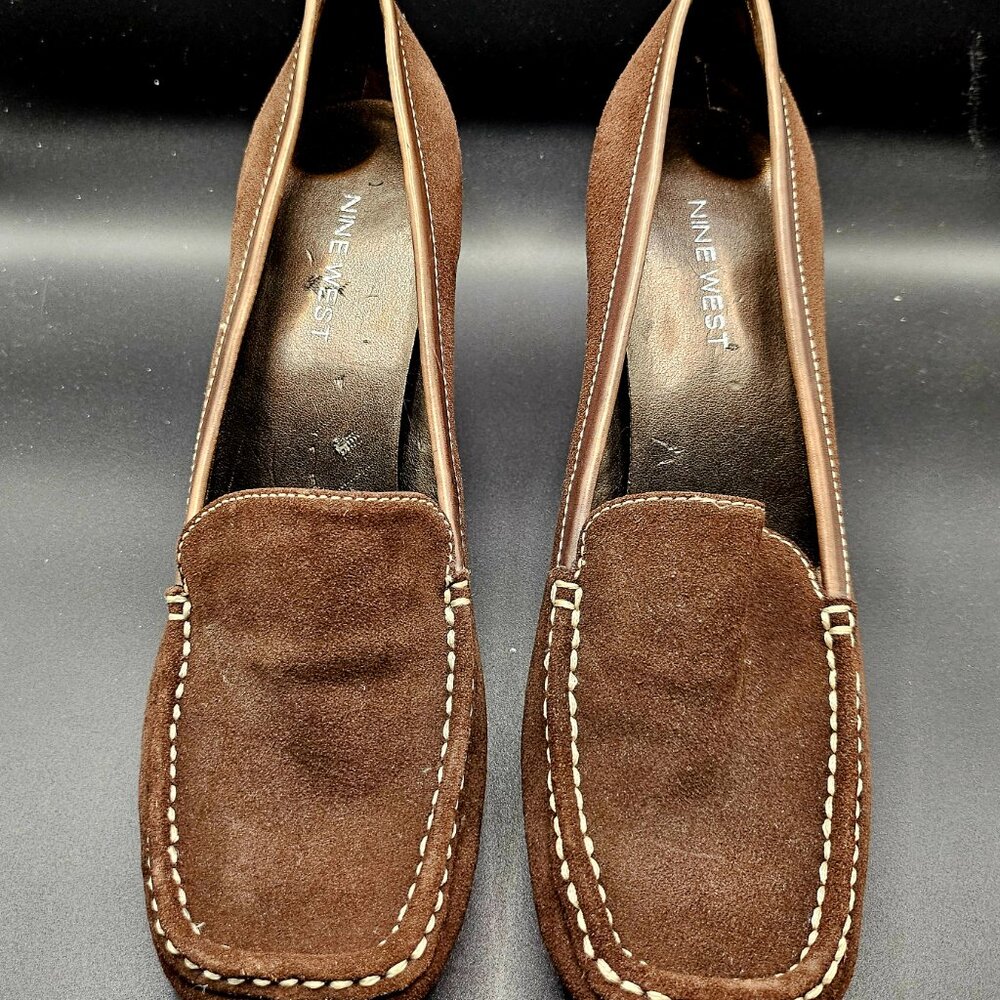 NINE WEST Classic Heeled Loafers, Size 8, Chocolate Brown, New - Picture 2 of 6